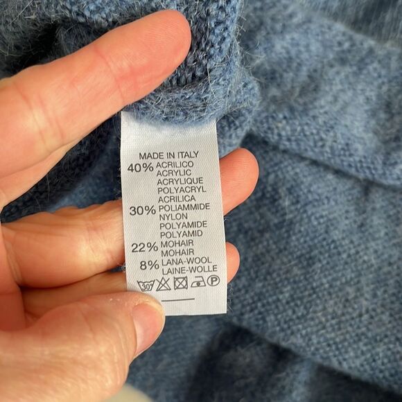 Cocoro Made in Italy Wool Mohair Blend Split Back Sweater Blue Size Medium NWT - Picture 3 of 8